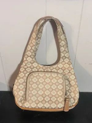 Nine West Beige Jacquard Mini Hobo Shoulder Bag Tan Zip Organizer Purse thumbnail 5