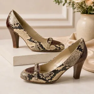 Franco Barbieri Italian Snakeskin Croc Trim Heeled Loafer Pumps 6.5 M thumbnail 1
