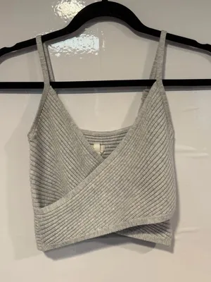 Aerie Ribbed Wrap Crop Tank Top - Light Gray‎ thumbnail 1