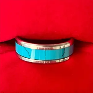 Stainless Steel Turquoise Inlay 6mm Band Ring Size 10 thumbnail 3