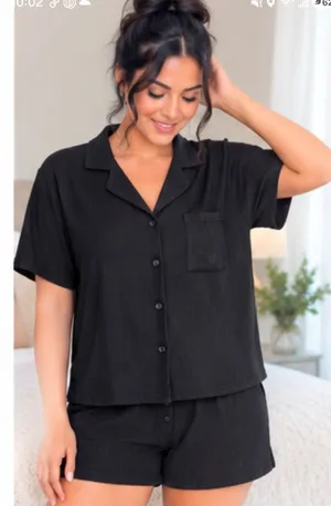 Born Black Ribbed Pajama Set Top & Shorts thumbnail 1