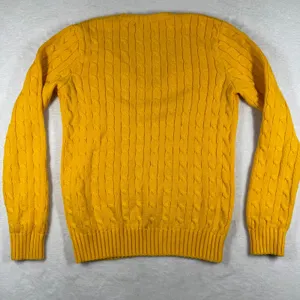 Ralph Lauren Sport Pony Logo Yellow Cable Knit V-Neck Cotton Sweater Sz‎ Large thumbnail 7