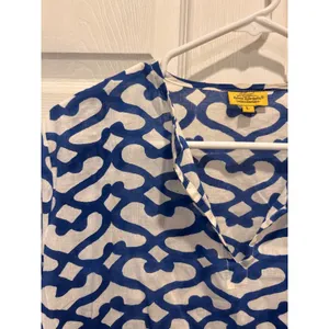 Roberta Roller‎ Rabbit Blue White Geometric Print Big Cata Kurta Tunic Top Large thumbnail 3