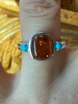 Baltic Amber Sleeping Beauty Turquoise Sterling Silver Ring Size 7 thumbnail 1