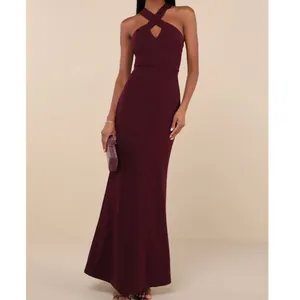 NEW Lulus Keep You Enchanted Dark Purple Cutout Halter Mermaid Maxi Dress thumbnail 2