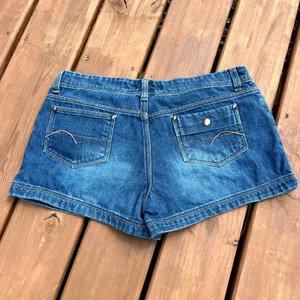 Y2K American Eagle Jean Shorts Blue Denim Snap Fly Low Rise Women Size 10 thumbnail 4