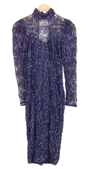 Jessica McClintock Vintage 80s Navy Sequin Lace Open Back Bow Dress Size 6 11508 thumbnail 1