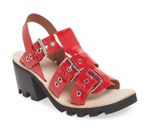 Jeffrey Campbell Riveter Lugged Buckle Sandal patent‎ leather red size 7.5 thumbnail 1