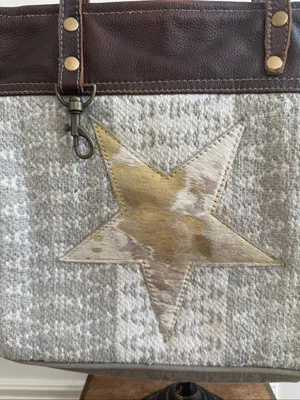 Myra Bag Edgy Star Canvas and Leather Tote Shoulder Bag thumbnail 2