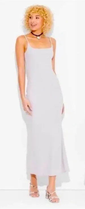 NWT Wild Fable Spaghetti Straps Ribbed Maxi Slip Dress Stretchy Gray Women's L thumbnail 1