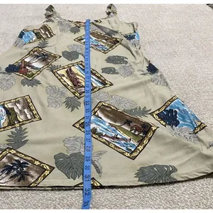 Hilo Hattie Hawaiian Dobby Rayon Sundress Beige Blue Green Size L thumbnail 3
