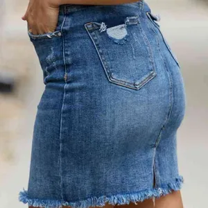 Risen Amelia Blue Denim Mini Skirt Frayed Hem Size 2x thumbnail 2