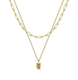14K Gold Plated 2pc Layered Owl Chain/Necklace thumbnail 1