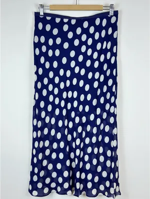 J.Crew New Gwyneth Midi Slip Skirt S Navy White Polka Dot Viscose Chiffon CI644 thumbnail 2