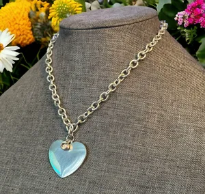Chunky Chain Heart Pendant Necklace Silver thumbnail 2