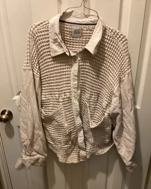 BDG Cream Waffle-Knit Button Front Cardigan thumbnail 1