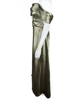 Birdy Grey Mia Moss Green Satin Off-Shoulder Evening Dress with Slit (L) thumbnail 4