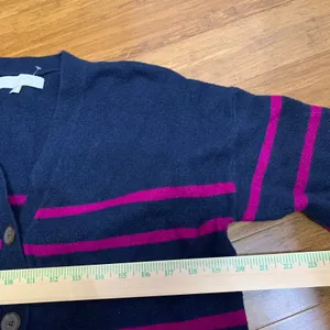 LOFT Navy Blue Pink Stripe Long‎ Cardigan Sweater Dress Duster Womens Size Large thumbnail 4
