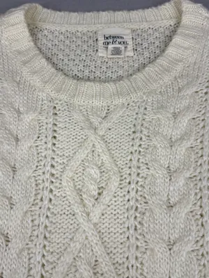 Between Me & You Ivory Cable Knit Fisherman Sweater Wool Blend Women’s XS thumbnail 2