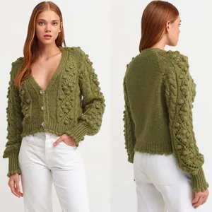 176 Dilvin | Turkey EUC Knit Bobble Olive Green Cable Cardigan Sweater (size M) thumbnail 3