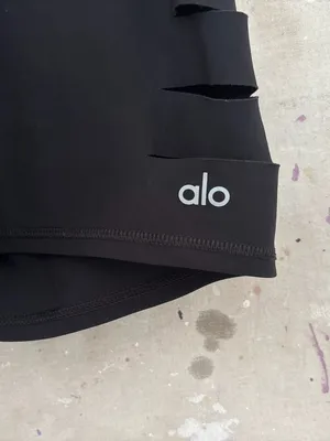 Alo Yoga Ripped High Waist Warrior Bike Shorts in Black thumbnail 5