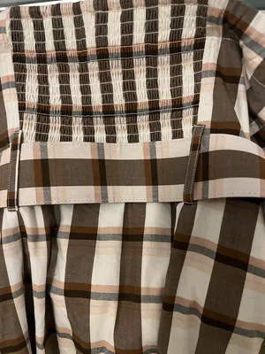 Maeve Strapless Gingham Midi Dress with Belt in Brown and White thumbnail 6