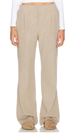 Varley Women High Rise Ribbed Wide Leg Pants Sand Beige XL Rib Knit Trousers thumbnail 1