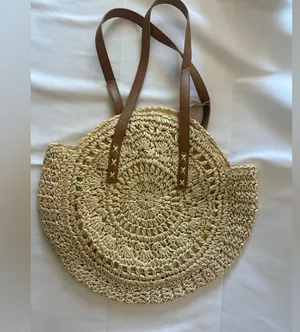 Woven Raffia Hobo bag with Leather straps\lined Brown thumbnail 1