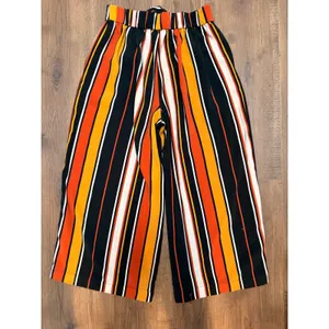 Zara Trafaluc Striped Wide Leg Culotte Pants Orange Black Yellow Size Medium thumbnail 6
