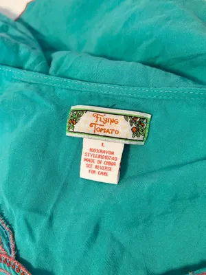 Flying Tomato Boho Embroidered Tie Waist Long Top Mini Dress Teal Green Womens L thumbnail 3