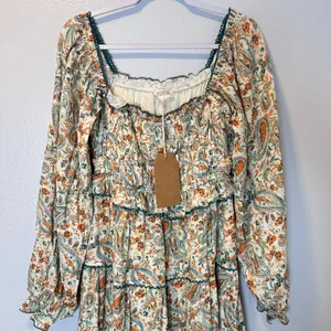 Listicle Size-M-L Maxi Dress Paisley Smocked Tiered Cream Cotton thumbnail 10