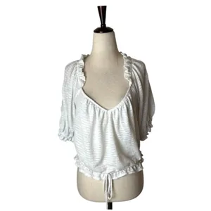 Free People Shirt Women Medium‎ White Dorothy Puff Sleeve Cropped Top Boho thumbnail 2