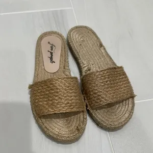 Free People Tan Espadrille Slides with Woven Texture thumbnail 5