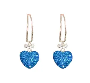 Women's Blue Diamond Love Heart Dangle Drop Earrings thumbnail 6