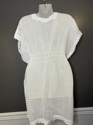 SeaSpice Cover Up Womens Medium White Crochet Mesh Lace Trim Beach Tunic Swim thumbnail 8