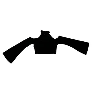 Romwe Black Velvet Crescent Moon Bell Sleeve Crop Top Goth Witchy Boho Medium thumbnail 2