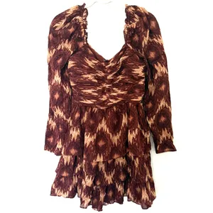 Revolve House of Harlow The Neck Ruffle Mini Dress Long Sleeve Rust Copper Sz M thumbnail 4