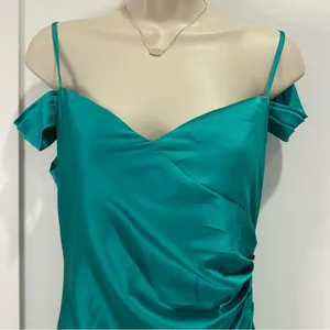 Hello Molly Luxury Affair Satin Maxi Dress Off Shoulder Green 8 Prom Wedding thumbnail 9