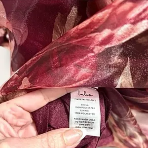 Lulus Red Floral Organza Mini Dress Puff Sleeve Rosette‎ Autumn Wedding Guest thumbnail 6