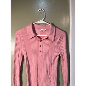 Gap Womens Size Small Ribbed Polo T-Shirt Henley Pink Heather Long Sleeve Ribbed thumbnail 5