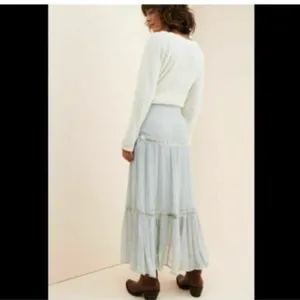 Free People Women's baby blue beaded Ella Ruched Tiered Peasant Maxi Skirt thumbnail 3
