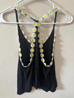 Full Tilt Black Daisy-Trim Racerback Tank thumbnail 3