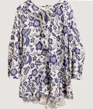 Anthropologie Floral Gauze Mini‎ Dress Size Large Tunic Coverup Gauzy Cotton thumbnail 1