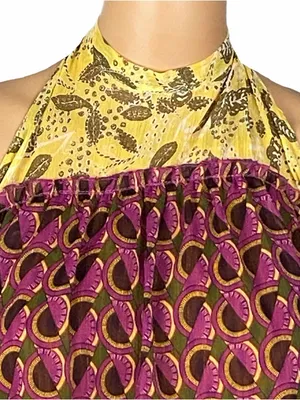 ZARA NWT Printed Flowy Halter Top Boho Metallic Layered Open Back Size XL thumbnail 3