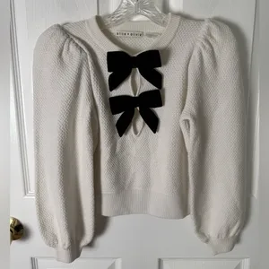 Alice + Olivia Doris Pointelle Pullover in Soft White XS thumbnail 2