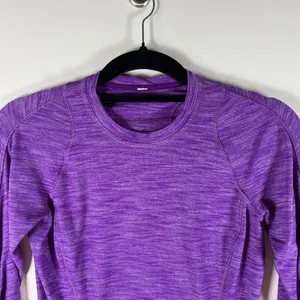 Lululemon 5 Mile Long‎ Sleeve Heathered Regal Plum Soft Cotton Thumbholes Size 4 thumbnail 3