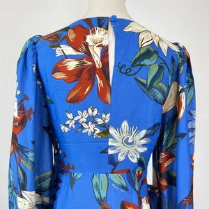 NWOT Farm Rio Blue Surreal Flowers Wrap Long Sleeve Mini Dress Size L thumbnail 9