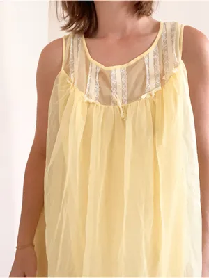 Vintage Sleeveless Yellow Chiffon Dress with Sheer Yoke thumbnail 5