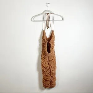 House of CB Tiarra Ruched Mesh Bodycon Dress Nude Tan XL thumbnail 6
