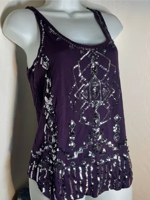 Express Purple Sequin Embellished Tank Top thumbnail 1